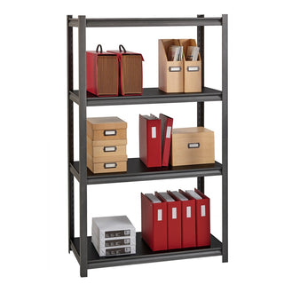 Lorell Iron Horse 3200 lb Capacity Riveted Shelving - 4 Shelf(ves) - 60" Height x 36" Width x 18" Depth - 30% Recycled - Black - Steel, Laminate - 1 Each