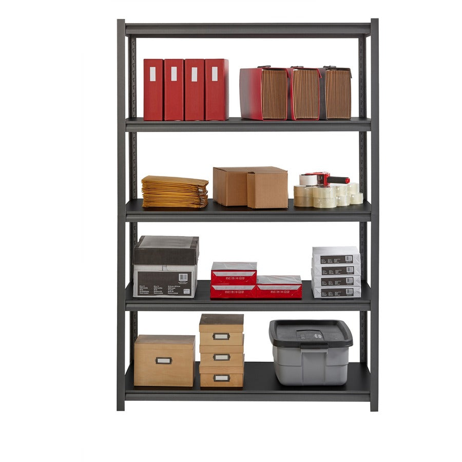 Lorell Iron Horse 3200 lb Capacity Riveted Shelving - 5 Shelf(ves) - 72" Height x 48" Width x 24" Depth - 30% Recycled - Black - Steel, Laminate - 1 Each