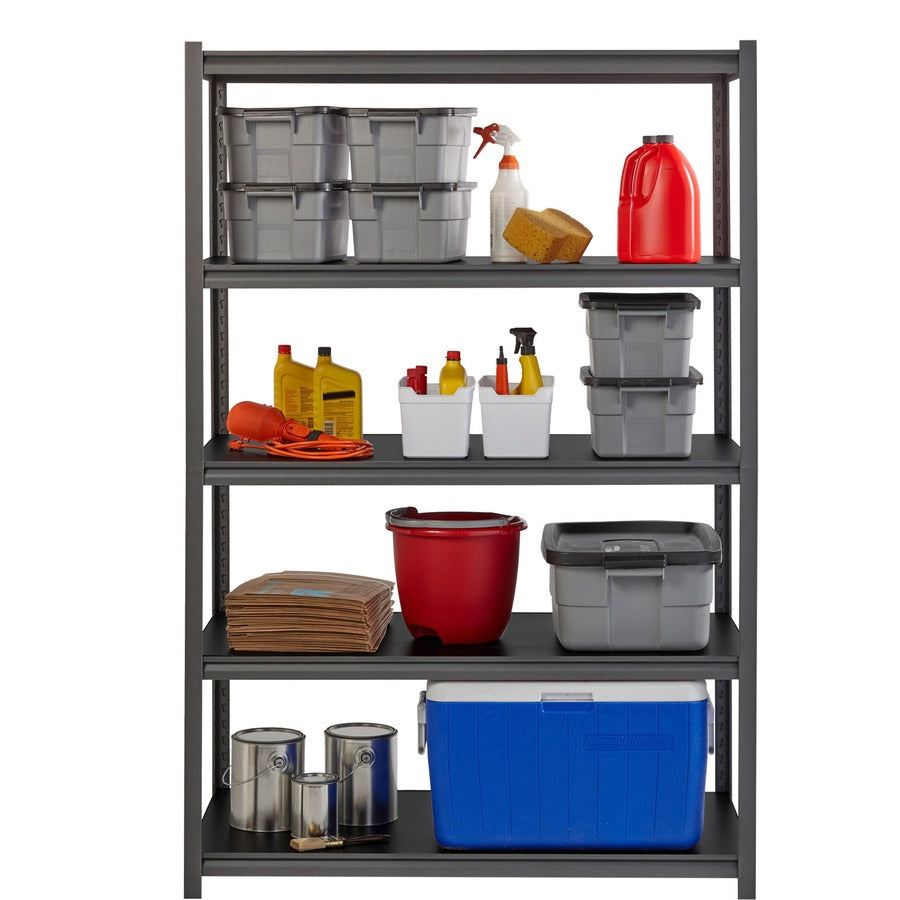 Lorell Iron Horse 3200 lb Capacity Riveted Shelving - 5 Shelf(ves) - 72" Height x 48" Width x 24" Depth - 30% Recycled - Black - Steel, Laminate - 1 Each