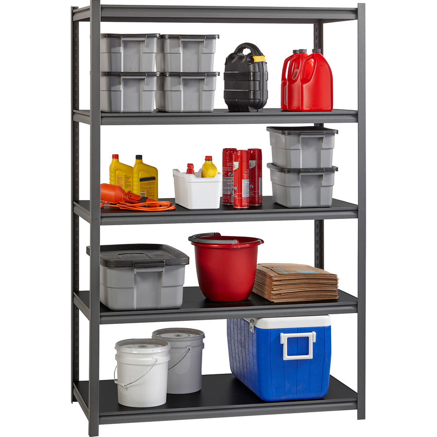 Lorell Iron Horse 3200 lb Capacity Riveted Shelving - 5 Shelf(ves) - 72" Height x 48" Width x 24" Depth - 30% Recycled - Black - Steel, Laminate - 1 Each - 5