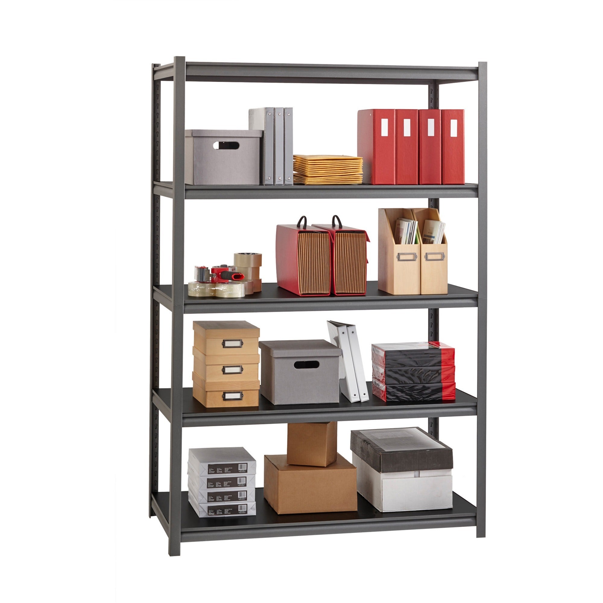 Lorell Iron Horse 3200 lb Capacity Riveted Shelving - 5 Shelf(ves) - 72" Height x 48" Width x 24" Depth - 30% Recycled - Black - Steel, Laminate - 1 Each - 4