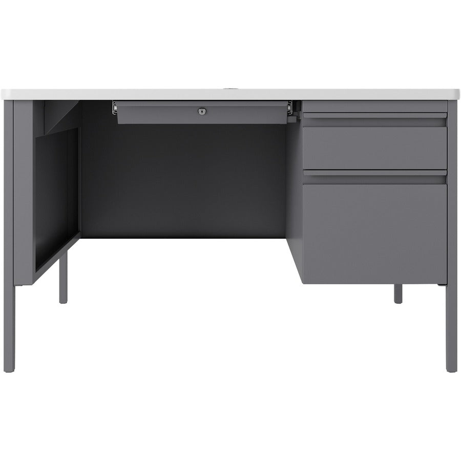 Lorell Fortress Series 48" Right-Pedestal Teachers Desk - 48" x 30"29.5" - Box, File Drawer(s) - Single Pedestal on Right Side - T-mold Edge - Finish: Gray