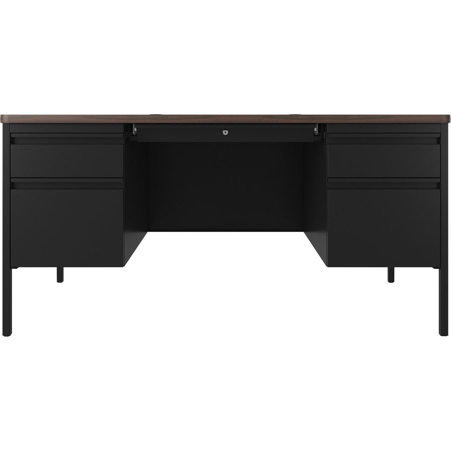 Lorell Fortress Series Double-Pedestal Teachers Desk - 60" x 30"29.5" - Box, File Drawer(s) - Double Pedestal - T-mold Edge - Finish: Black Walnut