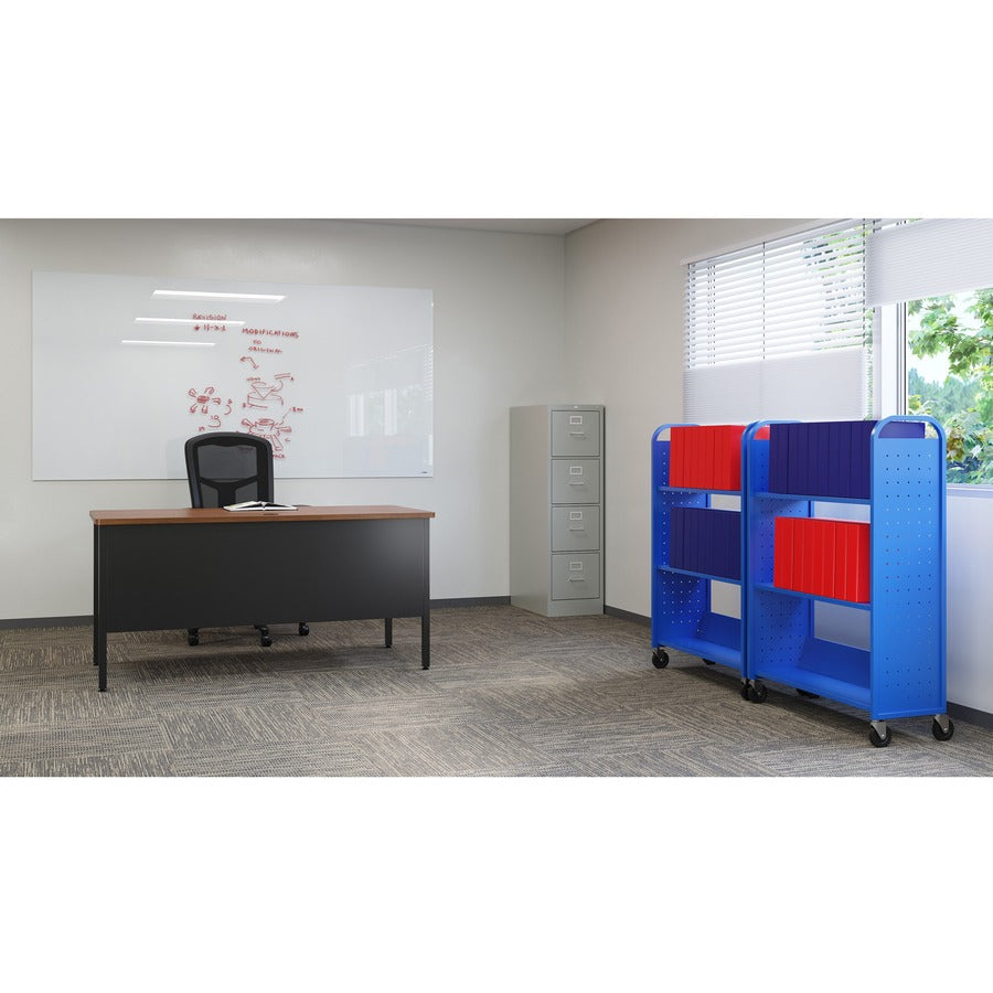 Lorell Fortress Series Double-Pedestal Teachers Desk - 60" x 30"29.5" - Box, File Drawer(s) - Double Pedestal - T-mold Edge - Finish: Black Walnut