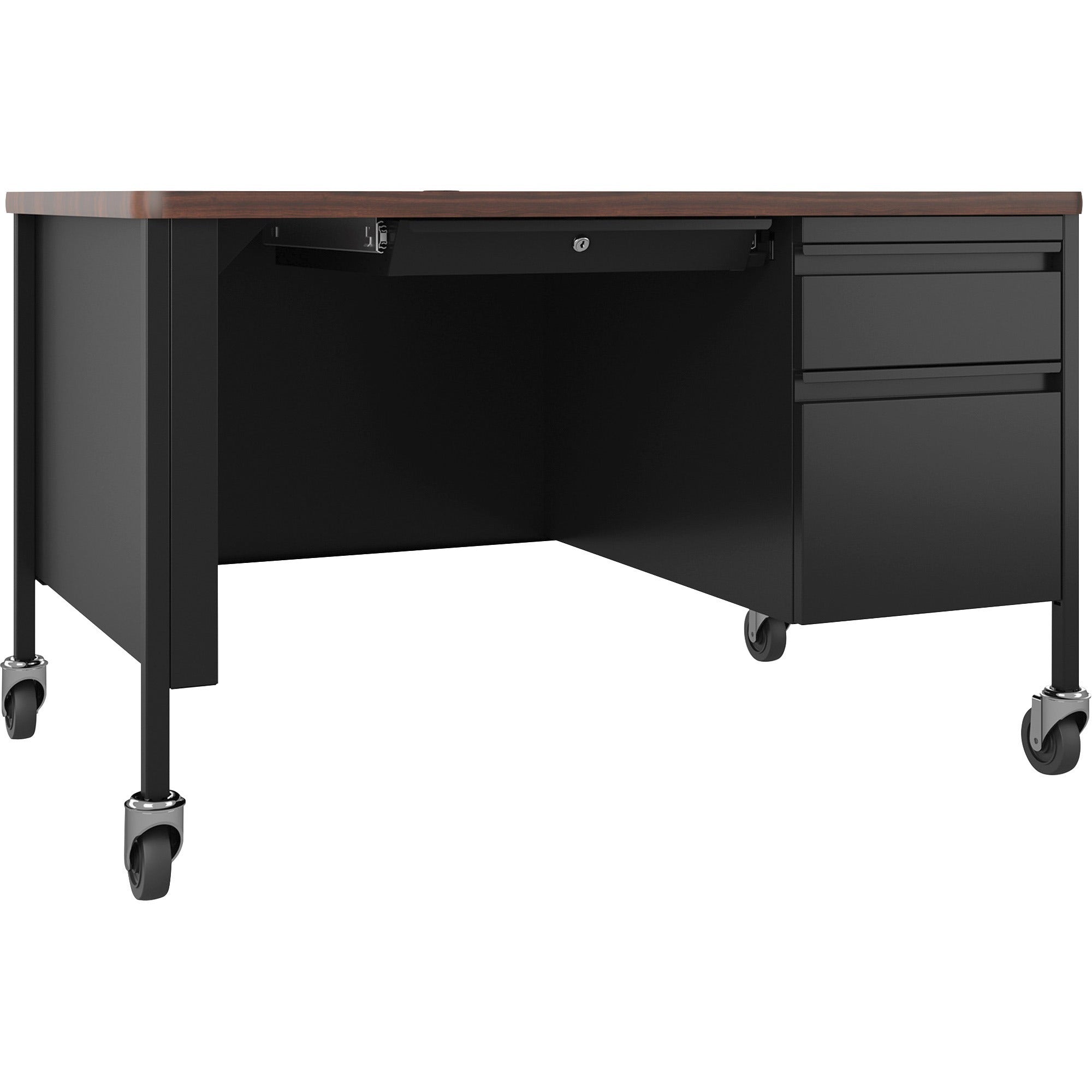 Lorell Fortress Series 48" Mobile Right-Pedestal Teachers Desk - 48" x 30"29.5" - Box, File Drawer(s) - Single Pedestal on Right Side - T-mold Edge