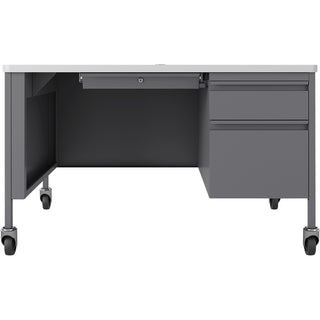 Lorell Fortress Series 48" Mobile Right-Pedestal Teachers Desk - 48" x 30"29.5" - Box, File Drawer(s) - Single Pedestal on Right Side - T-mold Edge - Finish: Gray
