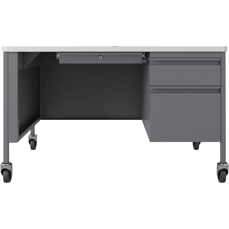 Lorell Fortress Series 48" Mobile Right-Pedestal Teachers Desk - 48" x 30"29.5" - Box, File Drawer(s) - Single Pedestal on Right Side - T-mold Edge - Finish: Gray