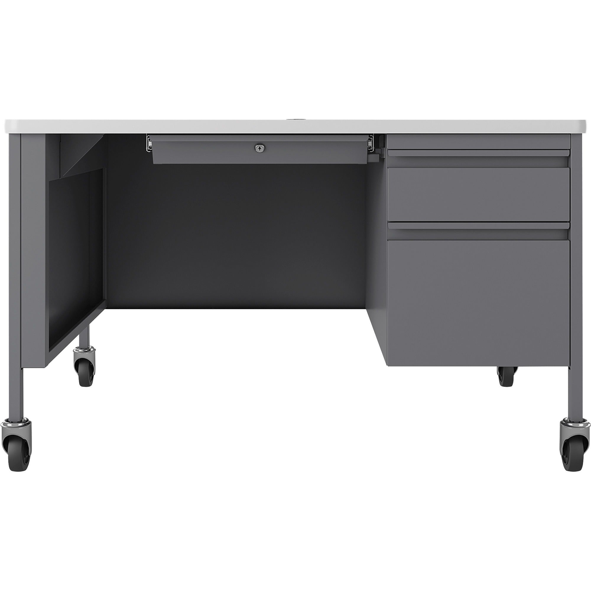 lorell-fortress-series-48-mobile-right-pedestal-teachers-desk-48-x-30295-box-file-drawers-single-pedestal-on-right-side-t-mold-edge-finish-gray_llr66944 - 2
