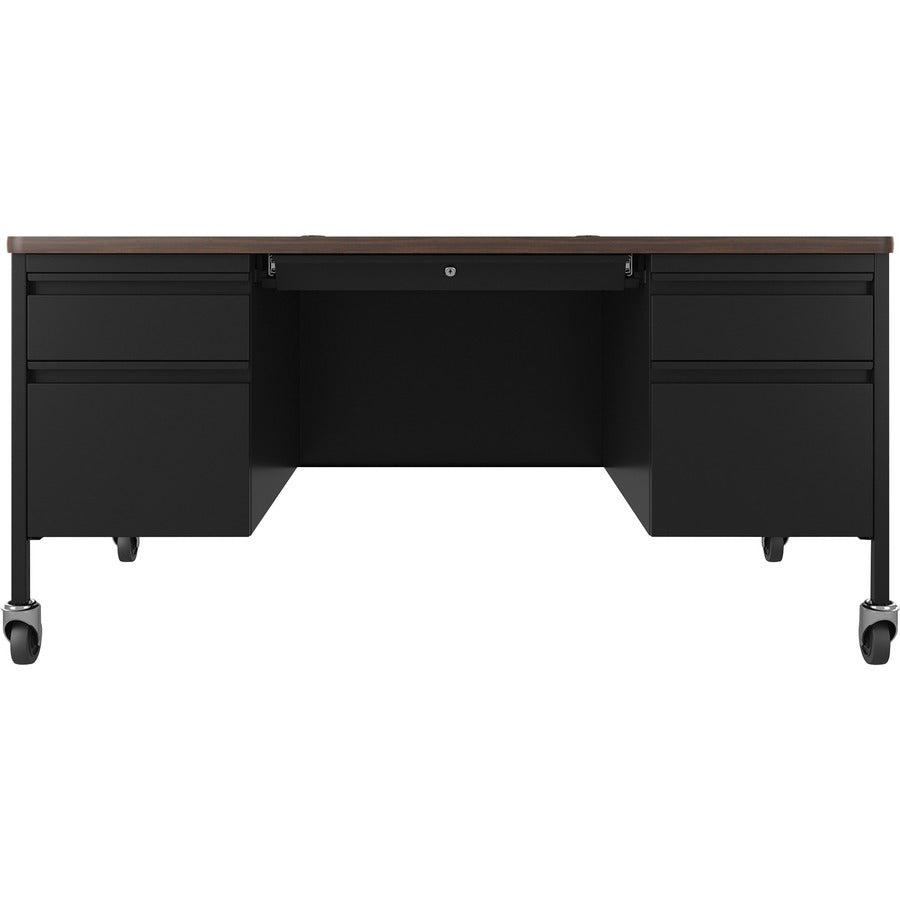 Lorell Fortress Series Mobile Double-Pedestal Teachers Desk - 60" x 30"29.5" - Box, File Drawer(s) - Double Pedestal - T-mold Edge