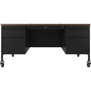 Lorell Fortress Series Mobile Double-Pedestal Teachers Desk - 60" x 30"29.5" - Box, File Drawer(s) - Double Pedestal - T-mold Edge