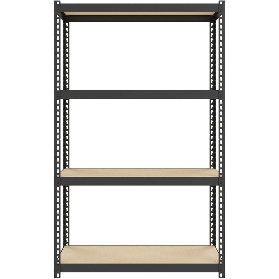 Lorell Narrow Riveted Shelving - 4 Shelf(ves) - 48" Height x 30" Width x 12" Depth - 28% Recycled - Black - Steel - 1 Each