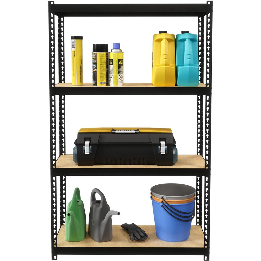 lorell-narrow-riveted-shelving-4-shelfves-48-height-x-30-width-x-12-depth-28%-recycled-black-steel-1-each_llr66963 - 6