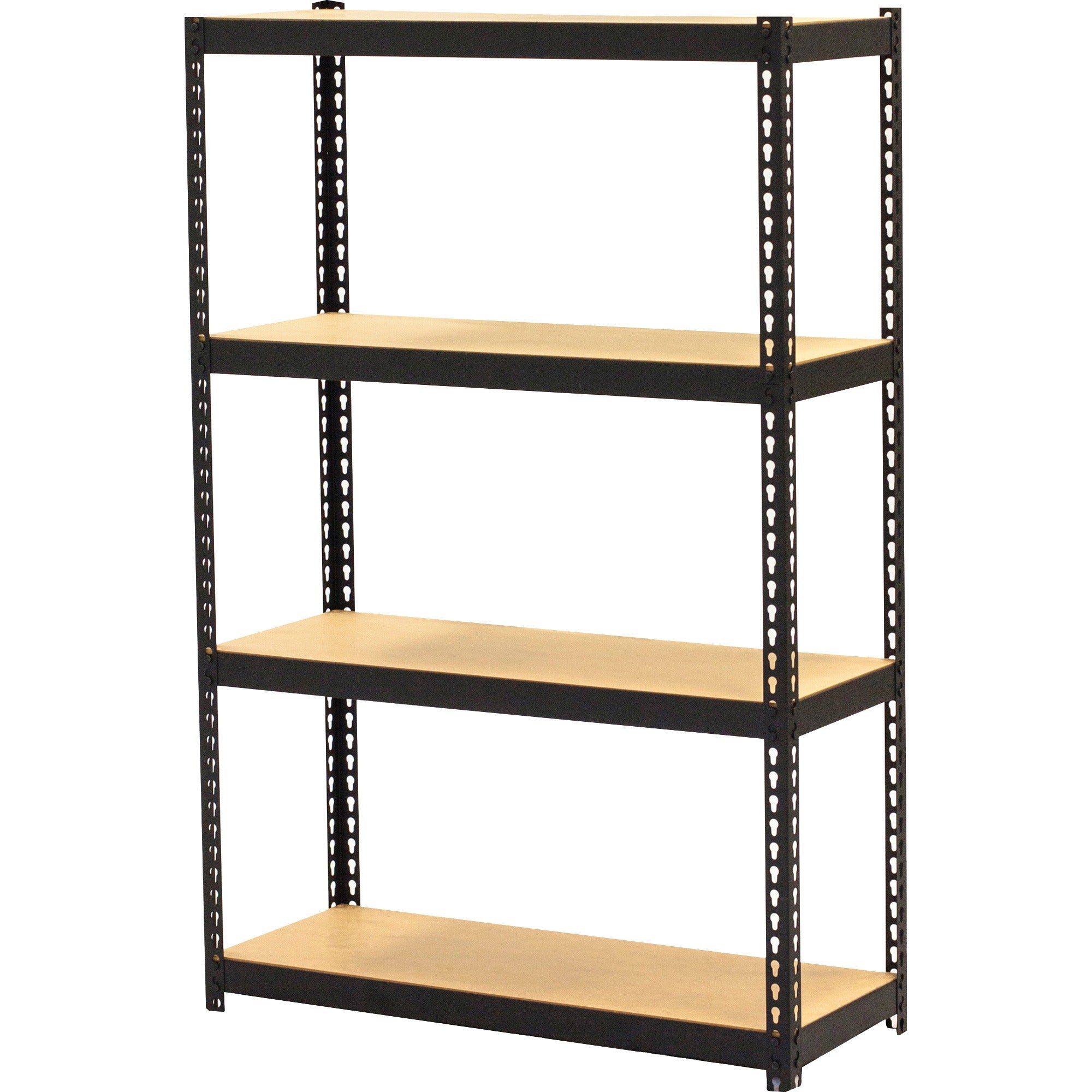 lorell-narrow-riveted-shelving-4-shelfves-48-height-x-30-width-x-12-depth-28%-recycled-black-steel-1-each_llr66963 - 3