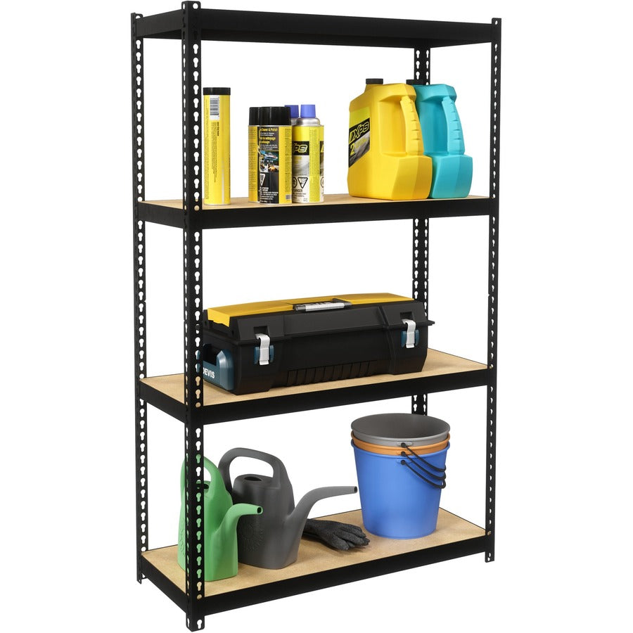 Lorell Narrow Riveted Shelving - 4 Shelf(ves) - 48" Height x 30" Width x 12" Depth - 28% Recycled - Black - Steel - 1 Each