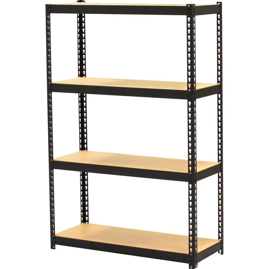 Lorell Narrow Riveted Shelving - 4 Shelf(ves) - 48" Height x 30" Width x 12" Depth - 28% Recycled - Black - Steel - 1 Each