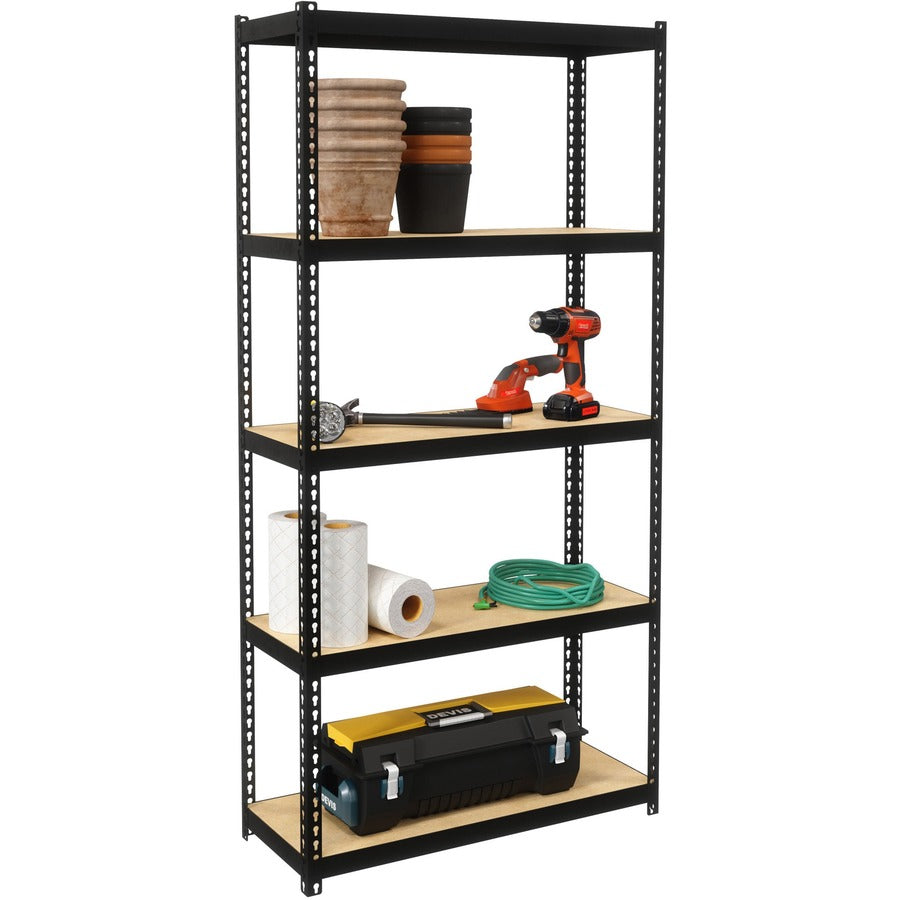 Lorell Narrow Riveted Shelving - 5 Shelf(ves) - 60" Height x 30" Width x 12" Depth - 28% Recycled - Black - Steel - 1 Each