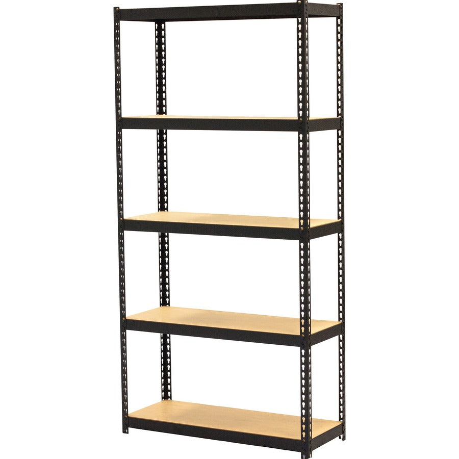 Lorell Narrow Riveted Shelving - 5 Shelf(ves) - 60" Height x 30" Width x 12" Depth - 28% Recycled - Black - Steel - 1 Each