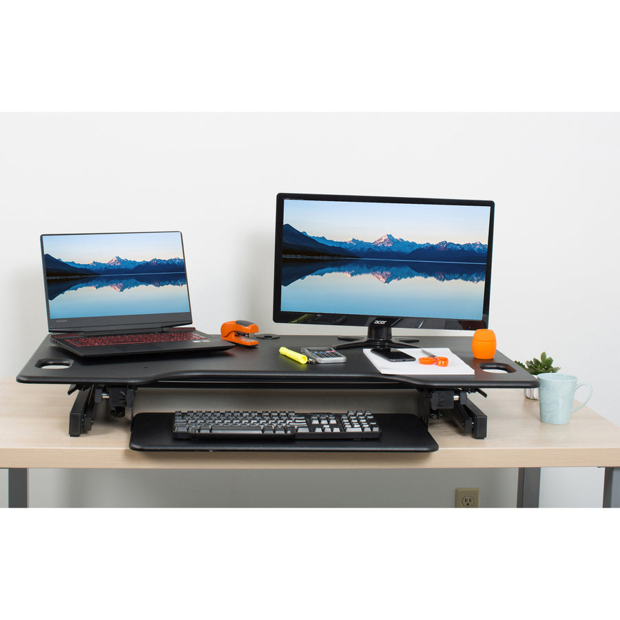 lorell-xl-adjustable-desk-monitor-riser-45-lb-load-capacity-20-height-x-46-width-x-24-depth-desktop-black_llr82013 - 4