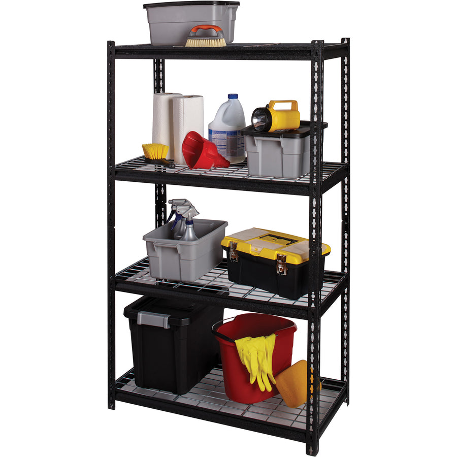 lorell-wire-deck-shelving-4-shelfves-60-height-x-36-width-x-18-depth-30%-recycled-black-steel-1-each_llr99928 - 5