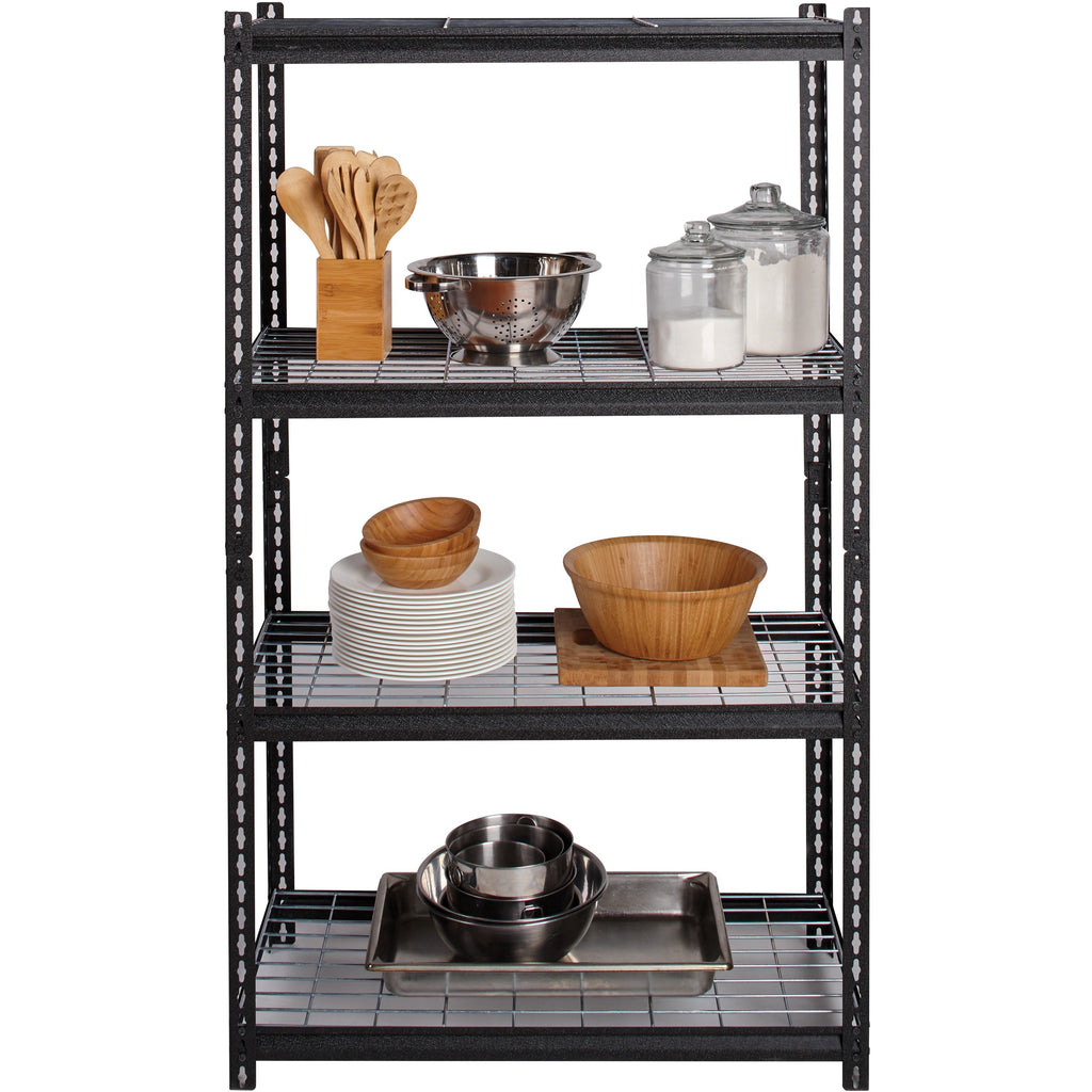 lorell-wire-deck-shelving-4-shelfves-60-height-x-36-width-x-18-depth-30%-recycled-black-steel-1-each_llr99928 - 2