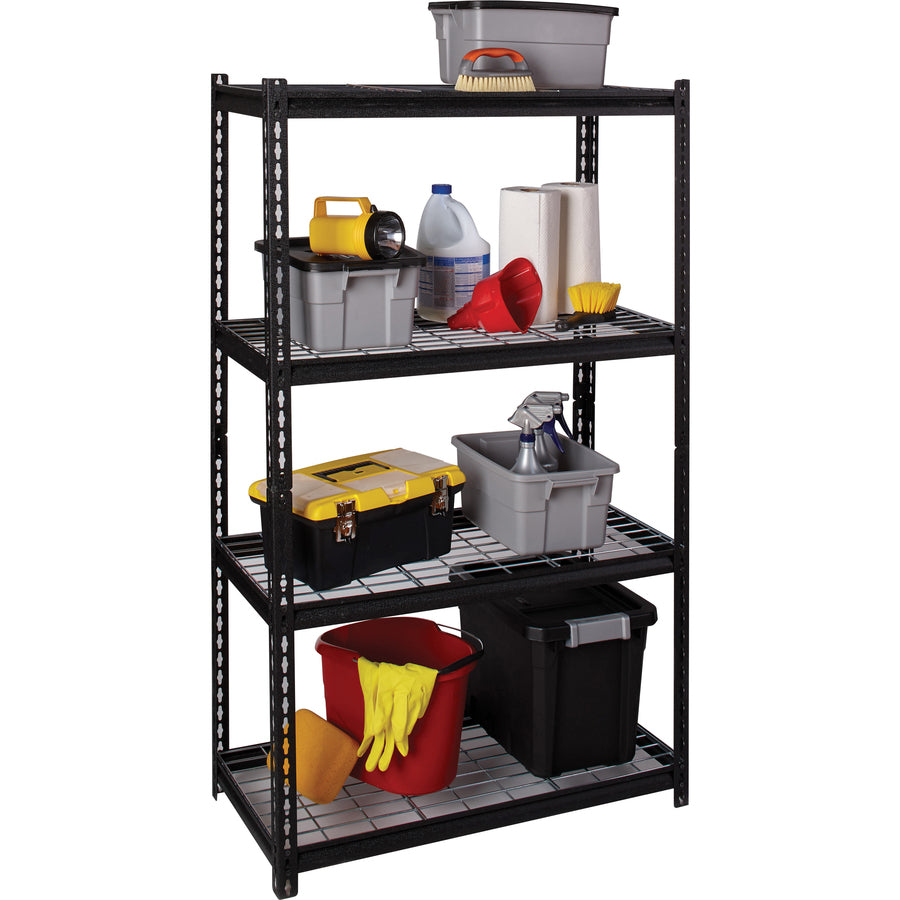 Lorell Wire Deck Shelving - 4 Shelf(ves) - 60" Height x 36" Width x 18" Depth - 30% Recycled - Black - Steel - 1 Each
