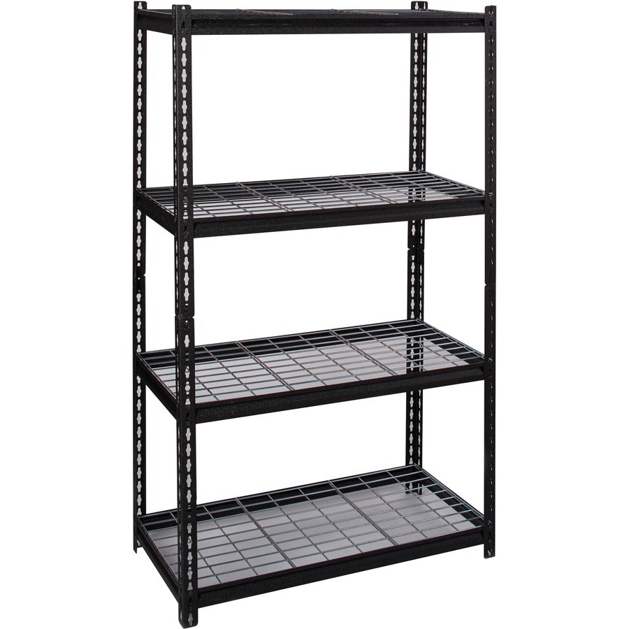 Lorell Wire Deck Shelving - 4 Shelf(ves) - 60" Height x 36" Width x 18" Depth - 30% Recycled - Black - Steel - 1 Each