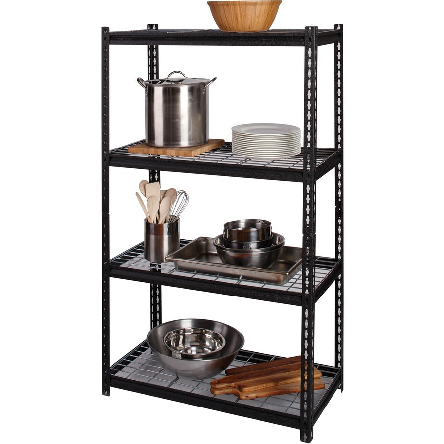 Lorell Wire Deck Shelving - 4 Shelf(ves) - 60" Height x 36" Width x 18" Depth - 30% Recycled - Black - Steel - 1 Each