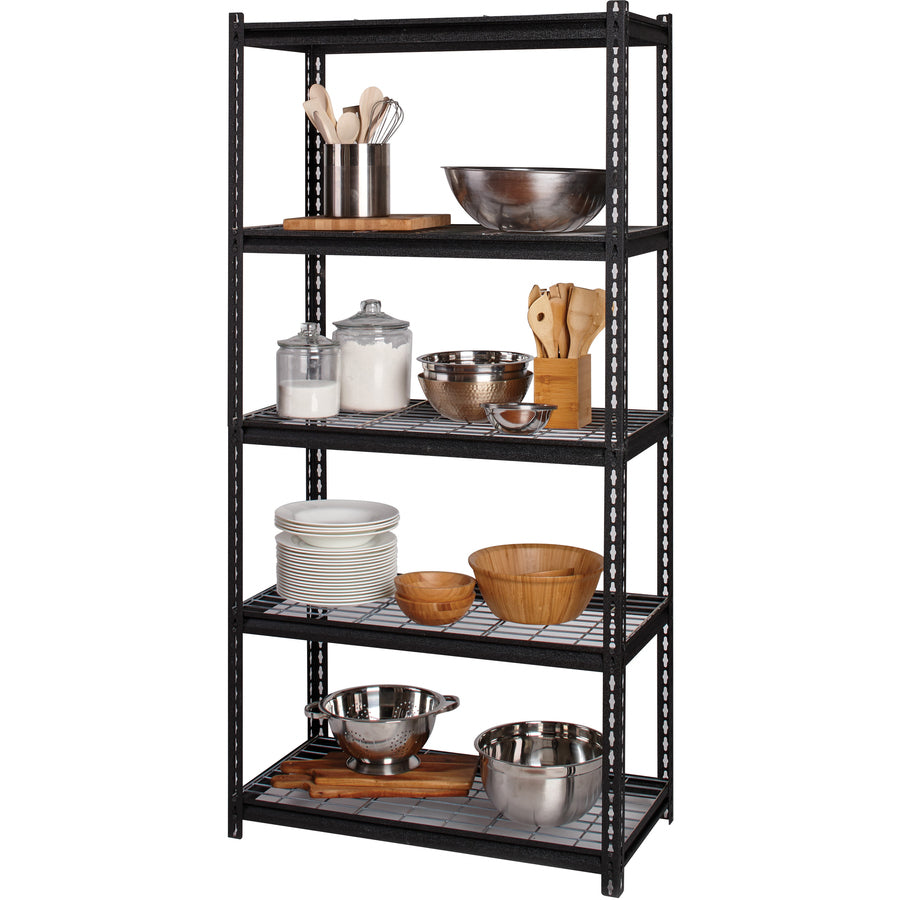 Lorell Wire Deck Shelving - 5 Shelf(ves) - 72" Height x 36" Width x 18" Depth - 28% Recycled - Black - Steel - 1 Each