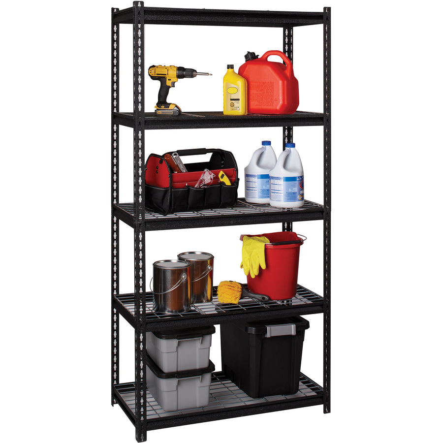 lorell-wire-deck-shelving-5-shelfves-72-height-x-36-width-x-18-depth-28%-recycled-black-steel-1-each_llr99929 - 5