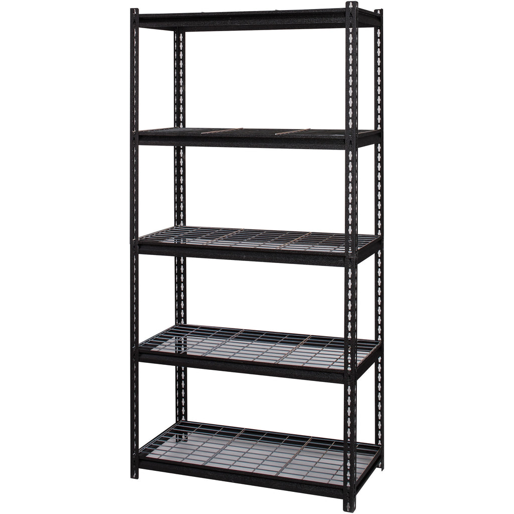 lorell-wire-deck-shelving-5-shelfves-72-height-x-36-width-x-18-depth-28%-recycled-black-steel-1-each_llr99929 - 3