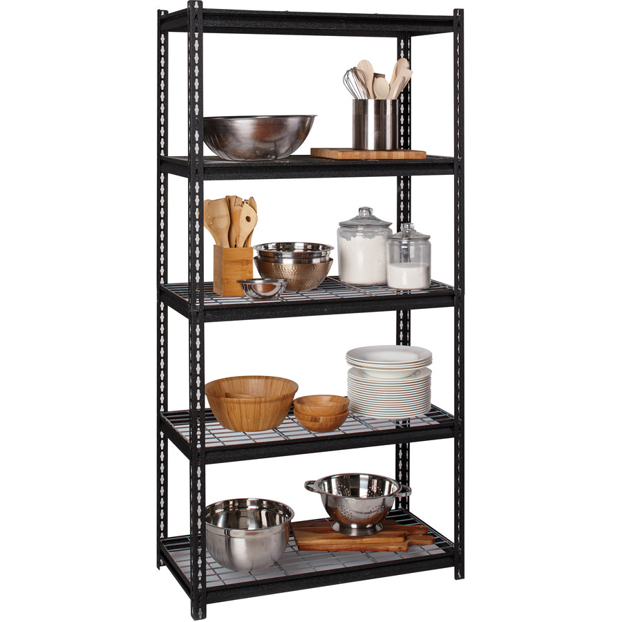 lorell-wire-deck-shelving-5-shelfves-72-height-x-36-width-x-18-depth-28%-recycled-black-steel-1-each_llr99929 - 8