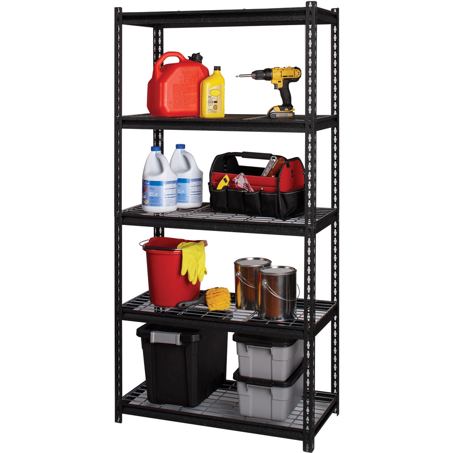Lorell Wire Deck Shelving - 5 Shelf(ves) - 72" Height x 36" Width x 18" Depth - 28% Recycled - Black - Steel - 1 Each