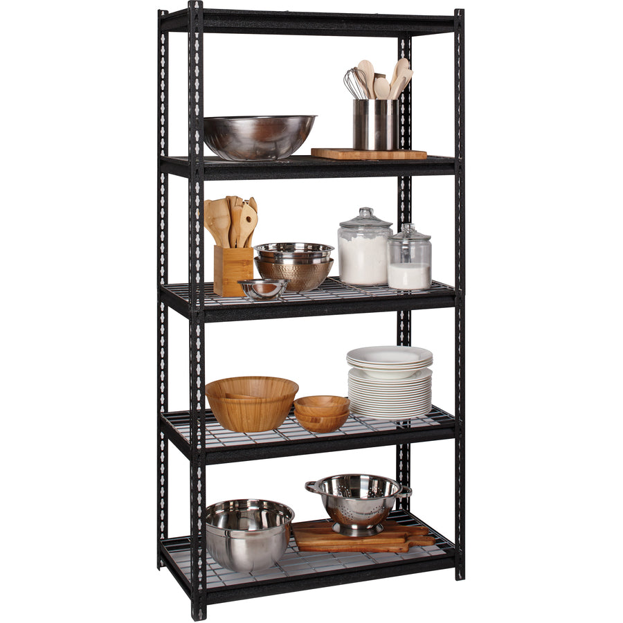 Lorell Wire Deck Shelving - 5 Shelf(ves) - 72" Height x 36" Width x 18" Depth - 28% Recycled - Black - Steel - 1 Each