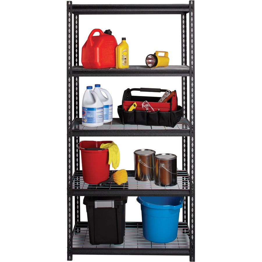 Lorell Wire Deck Shelving - 5 Shelf(ves) - 72" Height x 36" Width x 18" Depth - 28% Recycled - Black - Steel - 1 Each