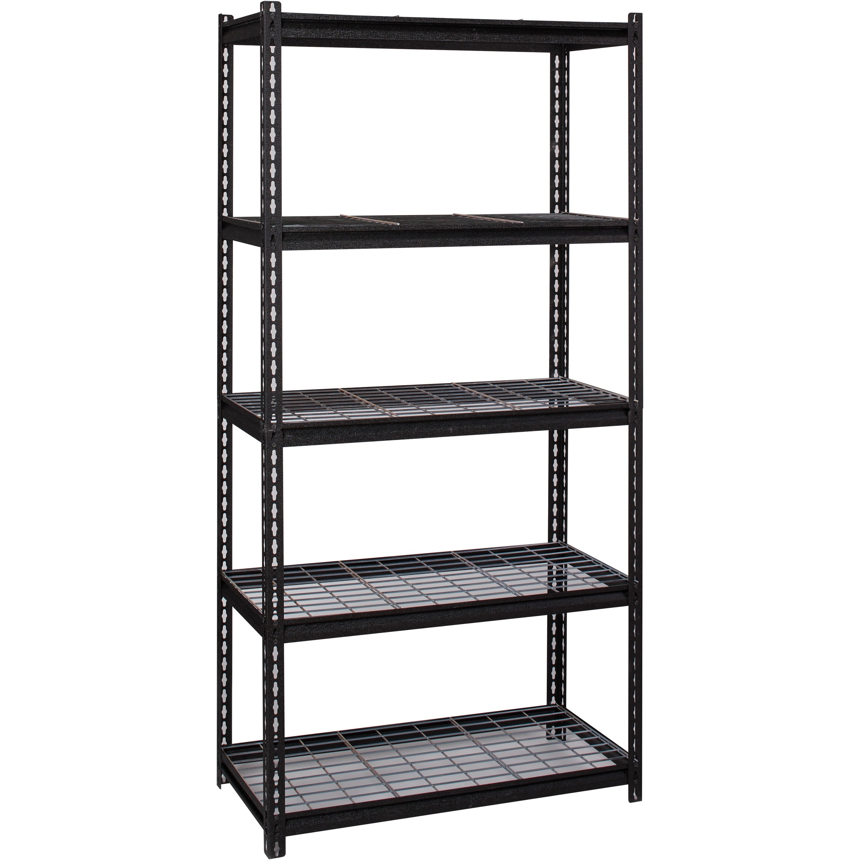 lorell-wire-deck-shelving-5-shelfves-72-height-x-36-width-x-18-depth-28%-recycled-black-steel-1-each_llr99929 - 4