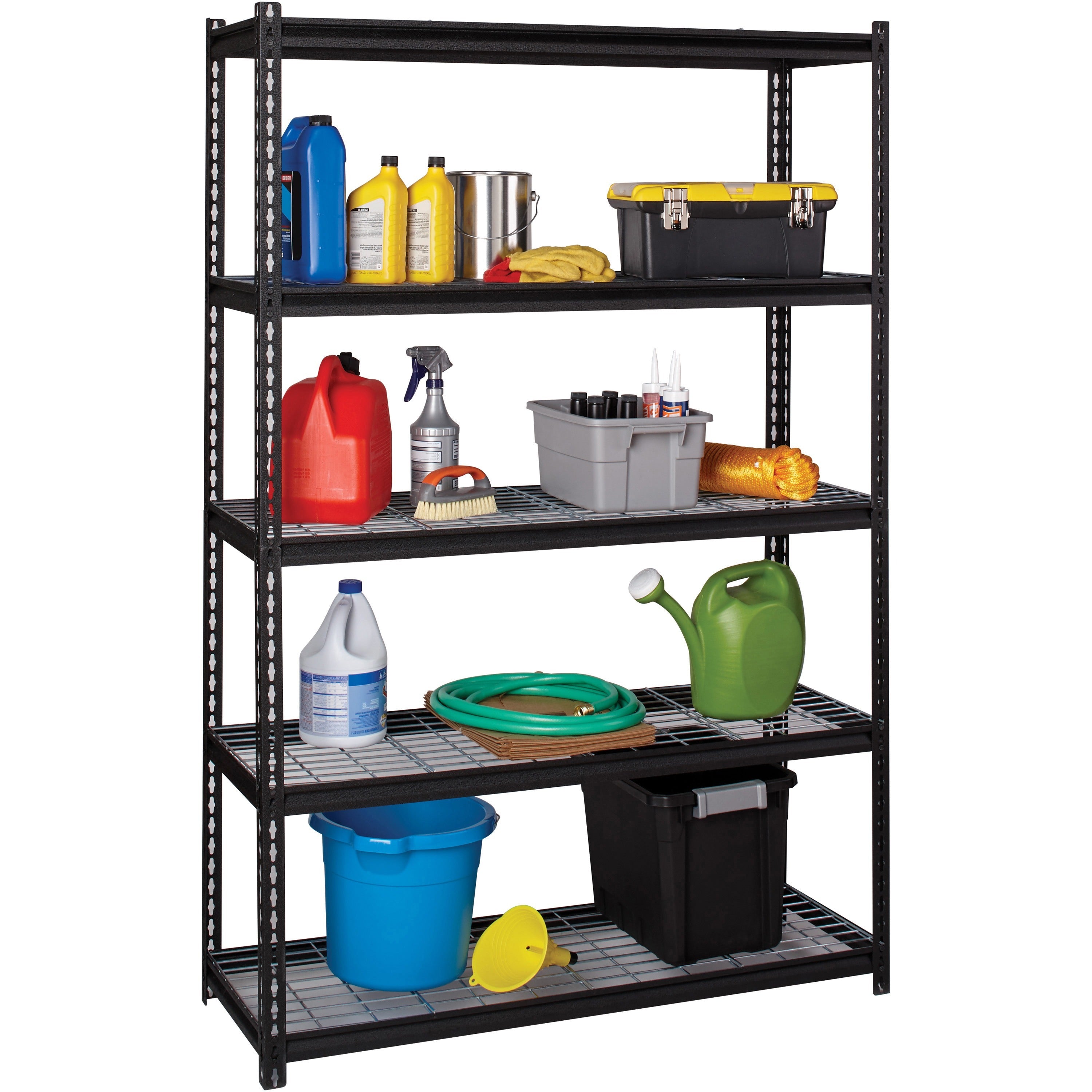 lorell-wire-deck-shelving-5-shelfves-72-height-x-48-width-x-18-depth-28%-recycled-black-steel-1-each_llr99930 - 4