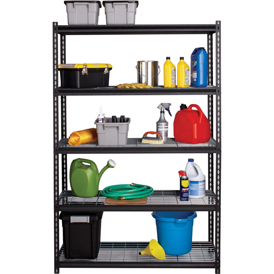 lorell-wire-deck-shelving-5-shelfves-72-height-x-48-width-x-18-depth-28%-recycled-black-steel-1-each_llr99930 - 7