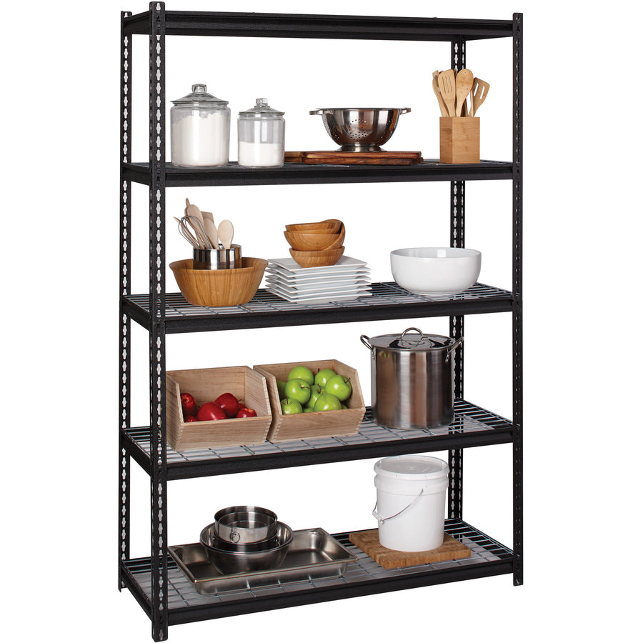 lorell-wire-deck-shelving-5-shelfves-72-height-x-48-width-x-18-depth-28%-recycled-black-steel-1-each_llr99930 - 5