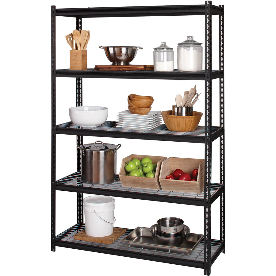 Lorell Wire Deck Shelving - 5 Shelf(ves) - 72" Height x 48" Width x 18" Depth - 28% Recycled - Black - Steel - 1 Each