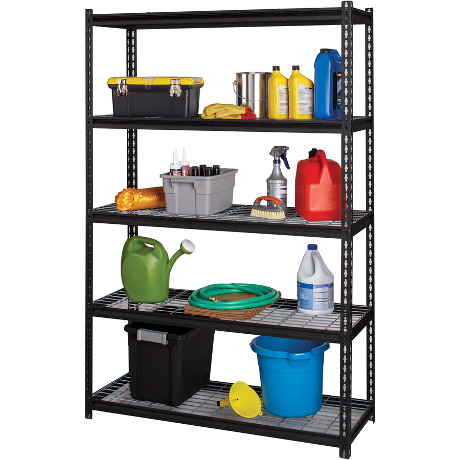 lorell-wire-deck-shelving-5-shelfves-72-height-x-48-width-x-18-depth-28%-recycled-black-steel-1-each_llr99930 - 6