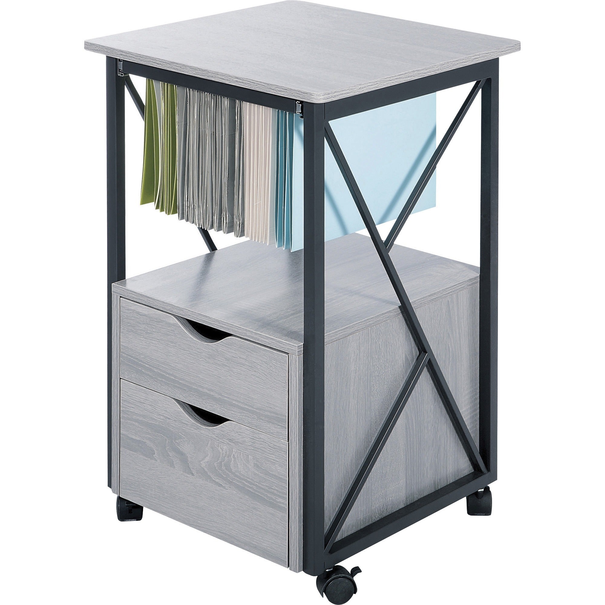 Mood Storage Pedestals with Open-Format Hanging File Rack, Left or Right, 2 Drawers: Box/File, Gray, 17.75" x 17.75" x 30
