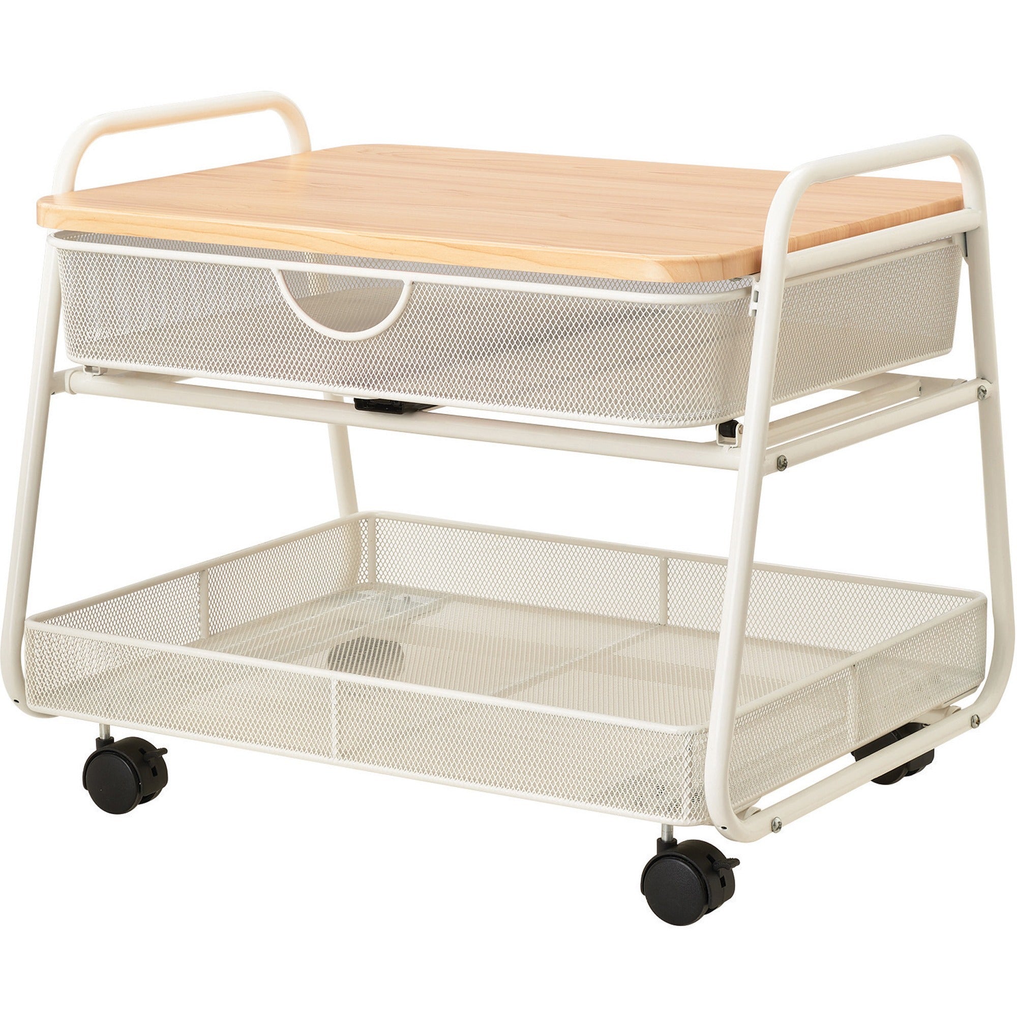 Onyx Under Desk Machine Stand, Metal, 1 Shelf, 1 Drawer, 1 Bin, 100 lb Capacity, 21" x 16" x 17.5", White
