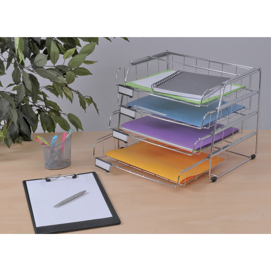 Alba Letter Tray - 4 Tier(s) - 12.4" Height x 12.2" Width15.4" Length - Chrome - Metal - 2