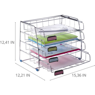 Alba Letter Tray - 4 Tier(s) - 12.4" Height x 12.2" Width15.4" Length - Chrome - Metal - 3