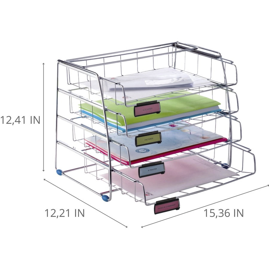 Alba Letter Tray - 4 Tier(s) - 12.4" Height x 12.2" Width15.4" Length - Chrome - Metal - 3