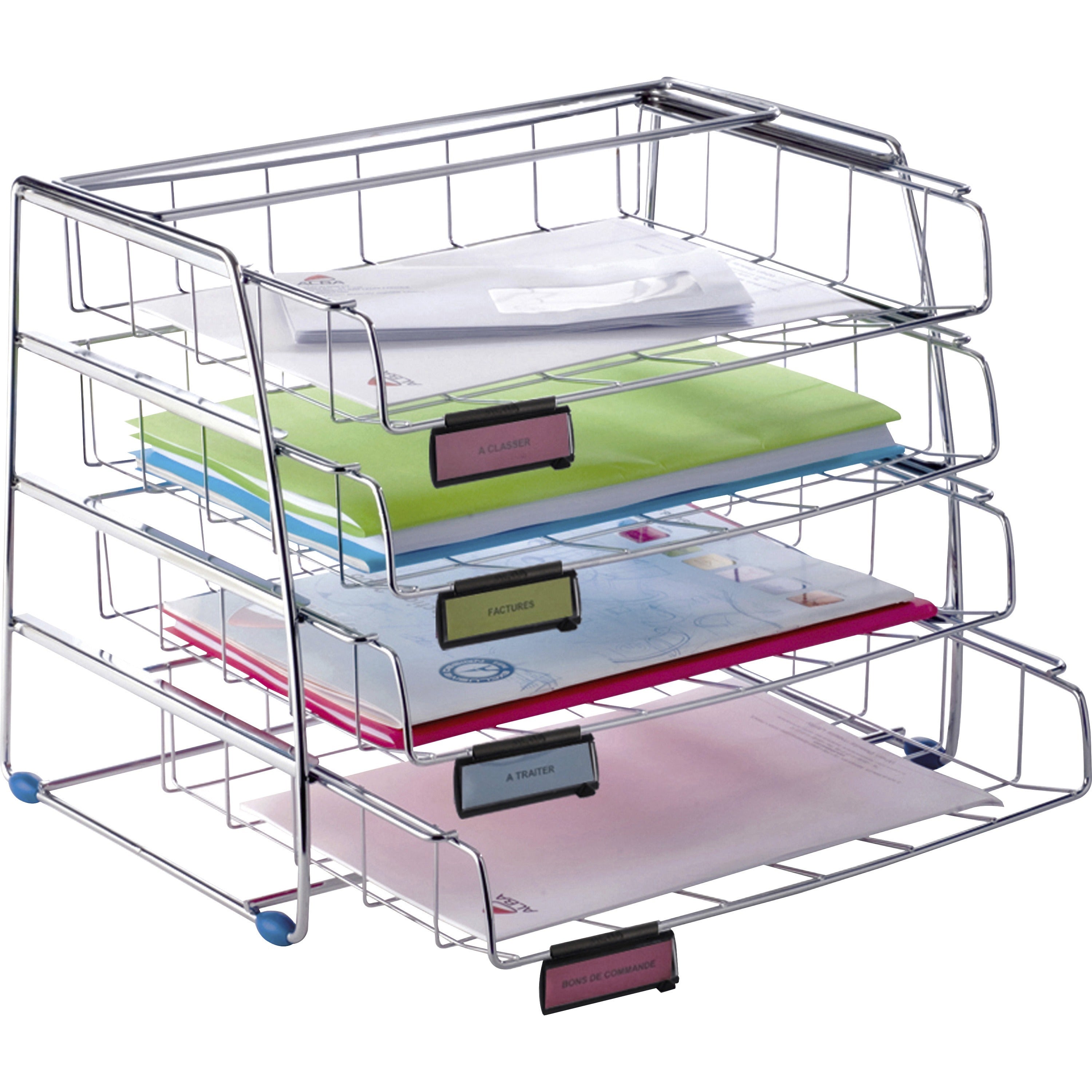 Alba Letter Tray - 4 Tier(s) - 12.4" Height x 12.2" Width15.4" Length - Chrome - Metal - 1