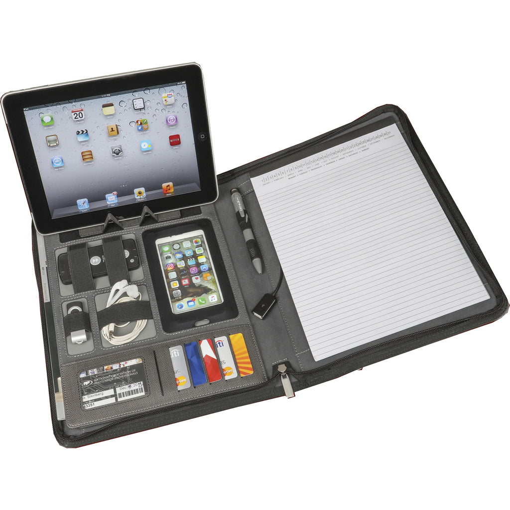 Power Padfolio, Zipper, 10.75 x 1.5 x 13.5, Polyurethane, Gray
