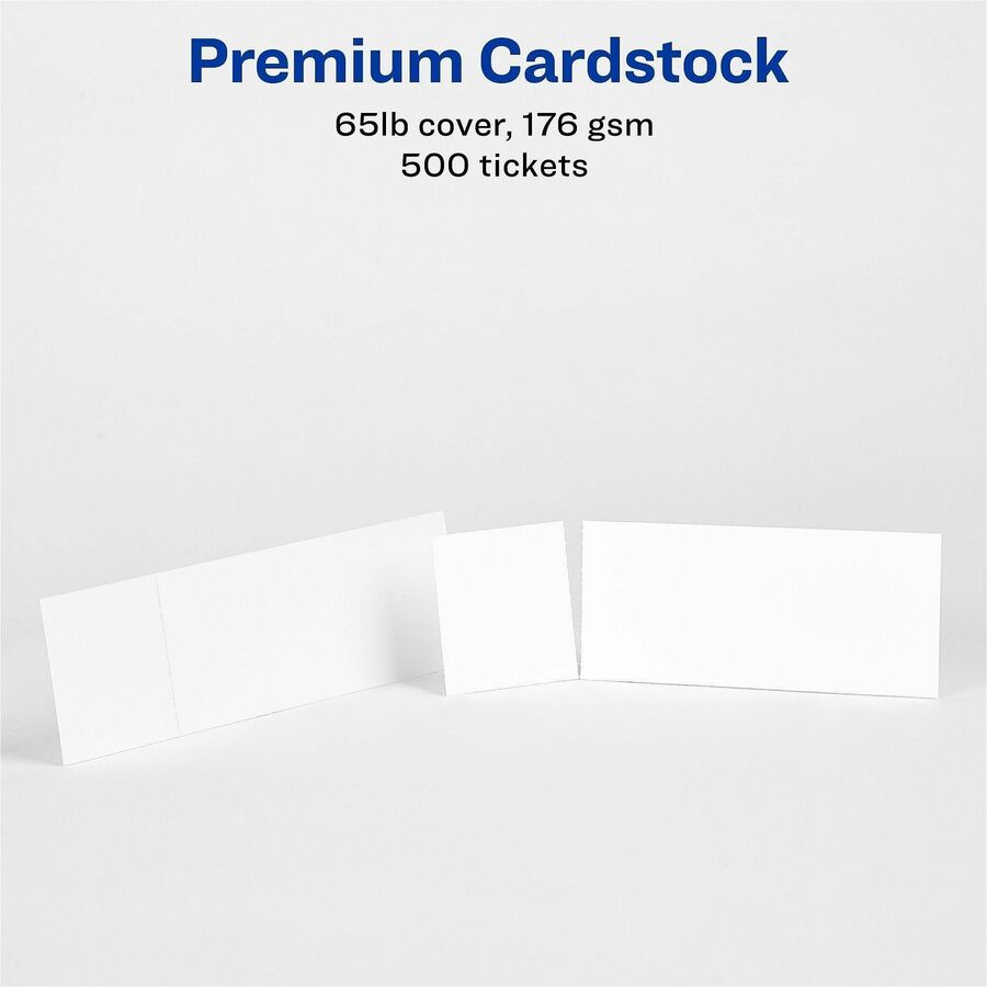 Printable Tickets with Tear-Away Stubs, 97 Bright, 65 lb Cover Weight, 8.5 x 11, White, 10 Tickets/Sheet, 50 Sheets/Pack