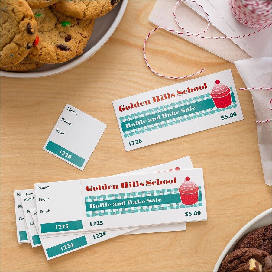 Printable Tickets with Tear-Away Stubs, 97 Bright, 65 lb Cover Weight, 8.5 x 11, White, 10 Tickets/Sheet, 50 Sheets/Pack