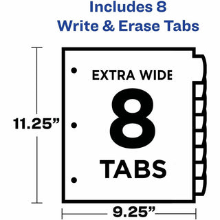 Write and Erase Durable Plastic Dividers with Straight Pocket, 8-Tab, 11.13 x 9.25, White, 1 Set